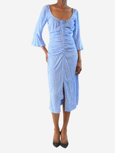 Ganni Blue and white gingham ruched midi dress - size UK 6