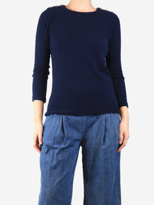 Wyse Navy blue cashmere elbow-patch jumper - size S