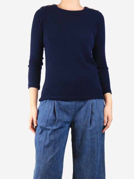 Navy blue cashmere elbow-patch jumper - size S product image