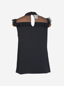 Miu Miu Black sleeveless lace-trimmed blouse - size UK 6