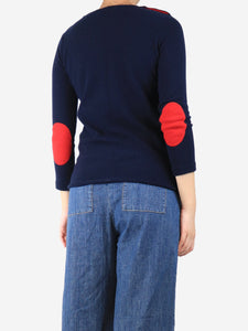 Wyse Navy blue cashmere elbow-patch jumper - size S