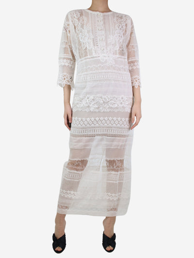 Cream sheer lace maxi dress - size UK 10 Dresses Ermanno Scervino 