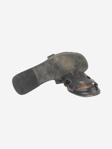 Hermes Black Oran leather sandals - size EU 38