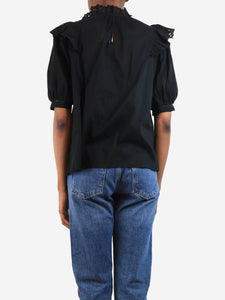 Rebecca Taylor Black broderie anglaise ruffle blouse - size UK 6