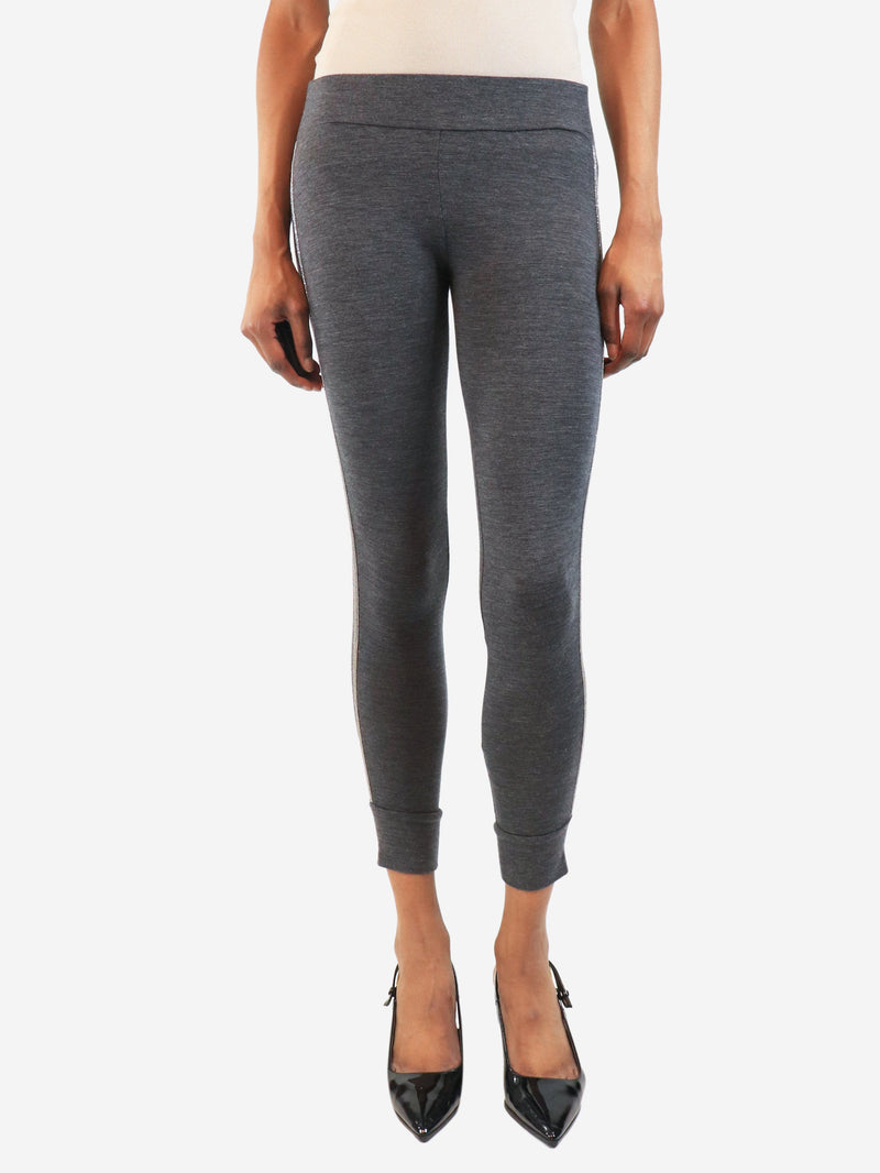 Grey bead-embellished leggings - size UK 6 Trousers Brunello Cucinelli 