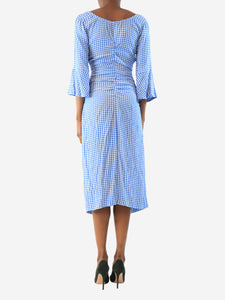 Ganni Blue and white gingham ruched midi dress - size UK 6