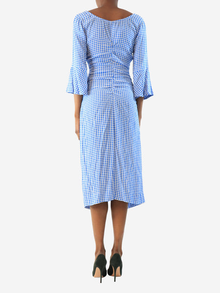 Blue and white gingham ruched midi dress - size UK 6 alternate image