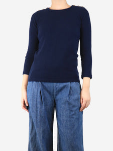 Wyse Navy blue cashmere elbow-patch jumper - size S