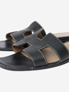 Hermes Black Oran leather sandals - size EU 38