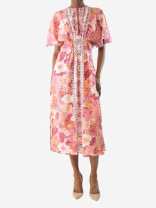 D'Ascoli Pink floral printed midi dress - size XS