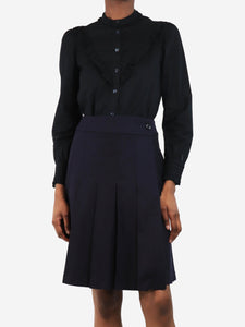 A.P.C. Black frill cotton blouse - size UK 6