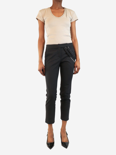 Dark grey wool-blend trousers with side chain detail - size UK 6 alternate image