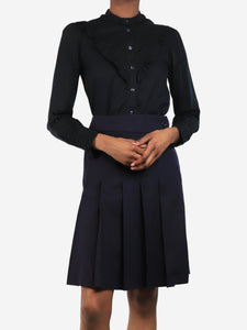 A.P.C. Black frill cotton blouse - size UK 6