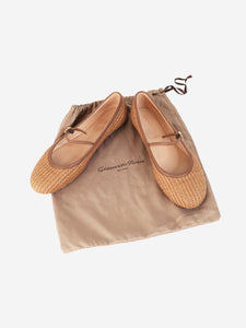 Gianvito Rossi Beige Carla woven raffia ballet flats - size EU 37.5
