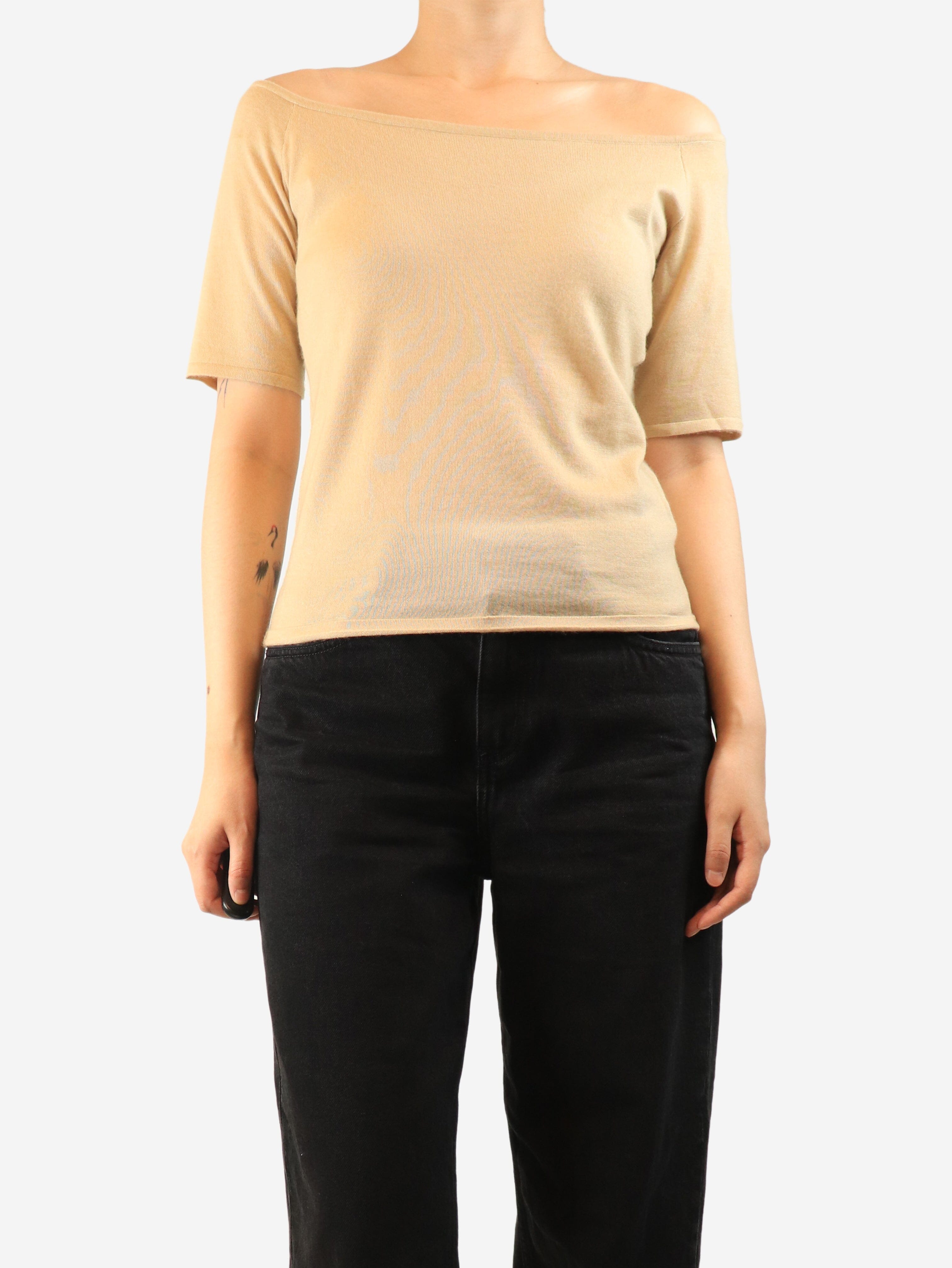 Neutral off-shoulder knit top - size L Tops Ralph Lauren 