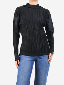 Pleats Please Black pleated long sleeve top - size UK 10