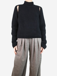 Calvin Klein Black cutout wool turtleneck jumper - size L