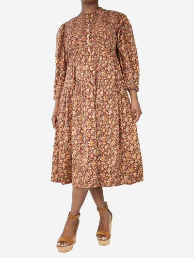 Brown floral printed midi dress - size XL