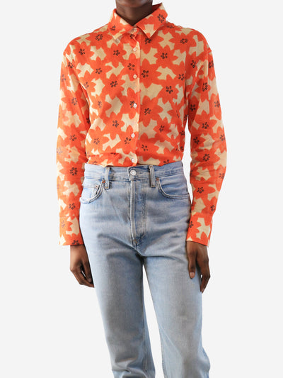 Orange floral printed top - size UK 6 Tops Chloe Stora 