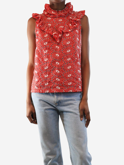 Roseanna Red broderie anglaise ruffle blouse - size UK 6 Tops Roseanna 