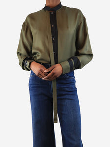 No. 21 Olive green silk neck-tie blouse - size UK 6