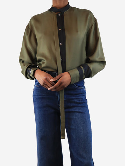 Olive green silk neck-tie blouse - size UK 6 Tops No. 21 