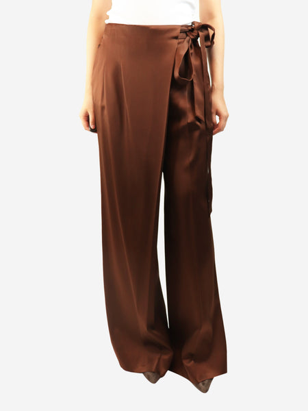 Brown satin wrap trousers - size UK 10 product image