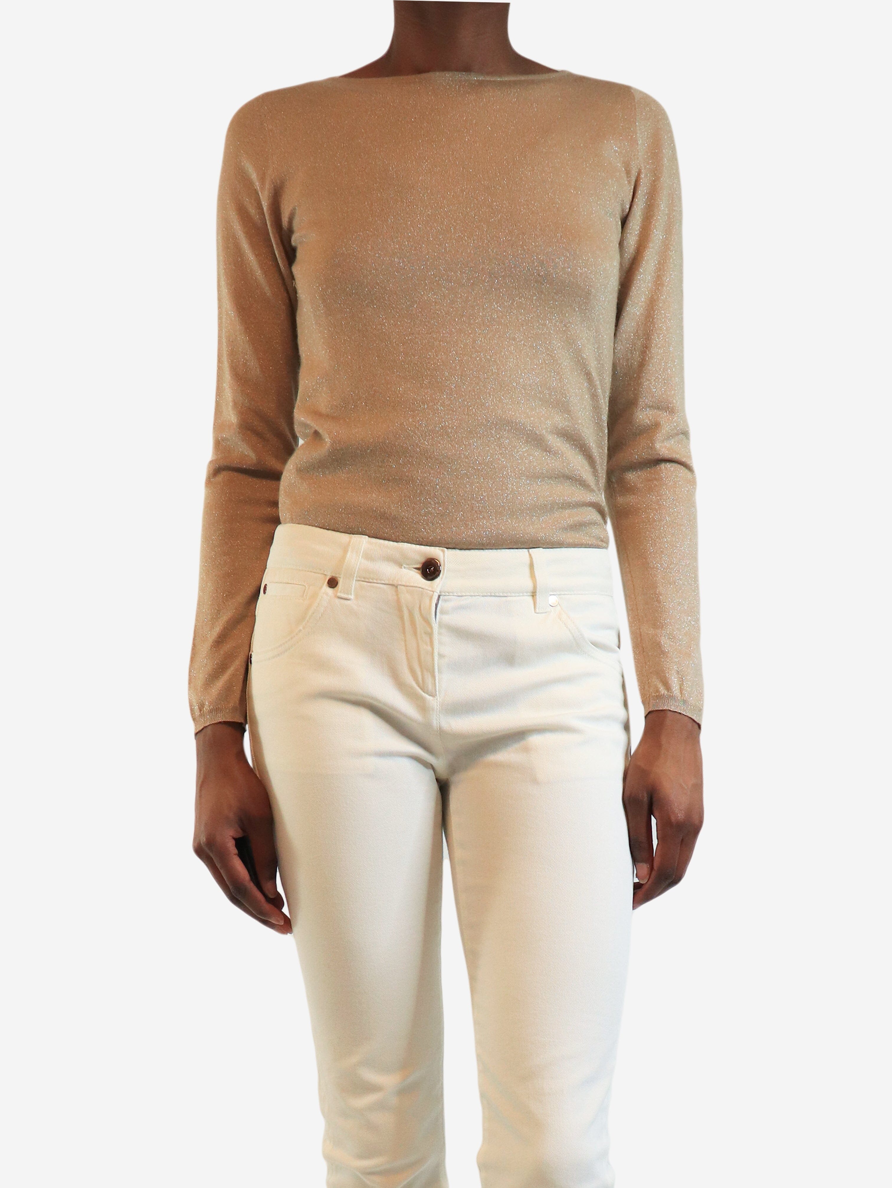 Neutral lurex fine knit sweater - size S Knitwear Brunello Cucinelli 