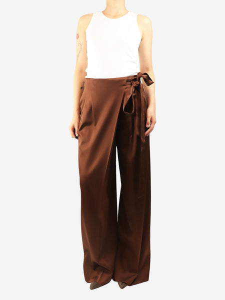 Brown satin wrap trousers - size UK 10 alternate image