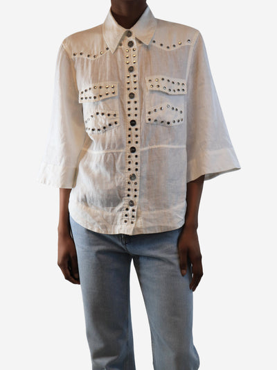 White studded linen shirt blouse - size UK 6 Tops Ganni 