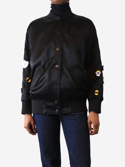 Black satin embroidered bomber jacket - size UK 6 Coats & Jackets Fendi 