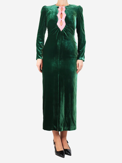 Green stretch velvet maxi dress - size UK 8 Dresses Saloni 