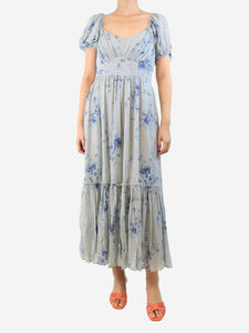 Love Shack Fancy Blue floral silk midi dress - size UK 10