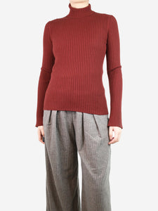 Chloe Maroon ribbed high-neck jumper - size S