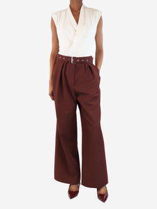 Dries Van Noten Burgundy pinstripe pleated trousers - size UK 6