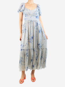Love Shack Fancy Blue floral silk midi dress - size UK 10