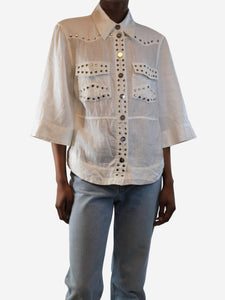 Ganni White studded linen shirt blouse - size UK 6