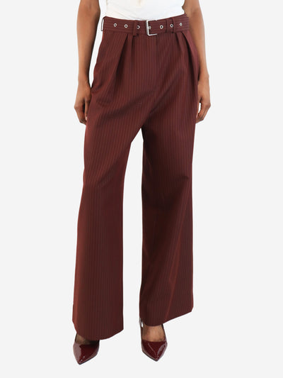 Burgundy pinstripe pleated trousers - size UK 6 Trousers Dries Van Noten 