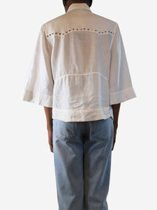 Ganni White studded linen shirt blouse - size UK 6