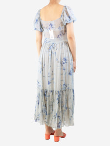 Love Shack Fancy Blue floral silk midi dress - size UK 10