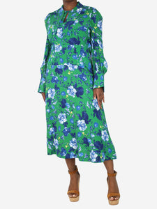 Erdem Green and blue floral printed midi dress - size