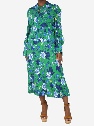 Green and blue floral printed midi dress - size