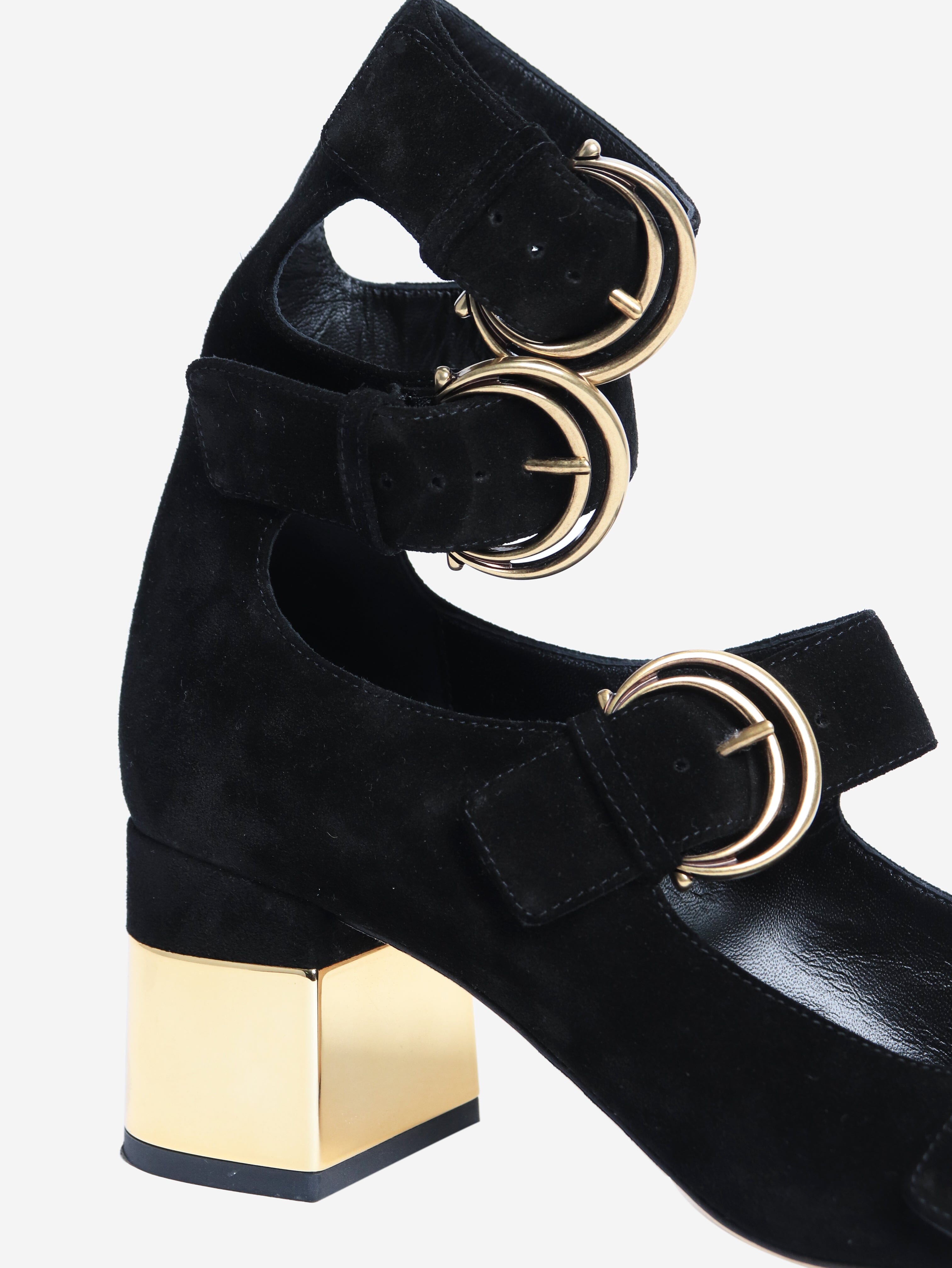 Black suede open-toe pumps - size EU 38 Heels Chloe 