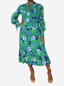 Erdem Green and blue floral printed midi dress - size