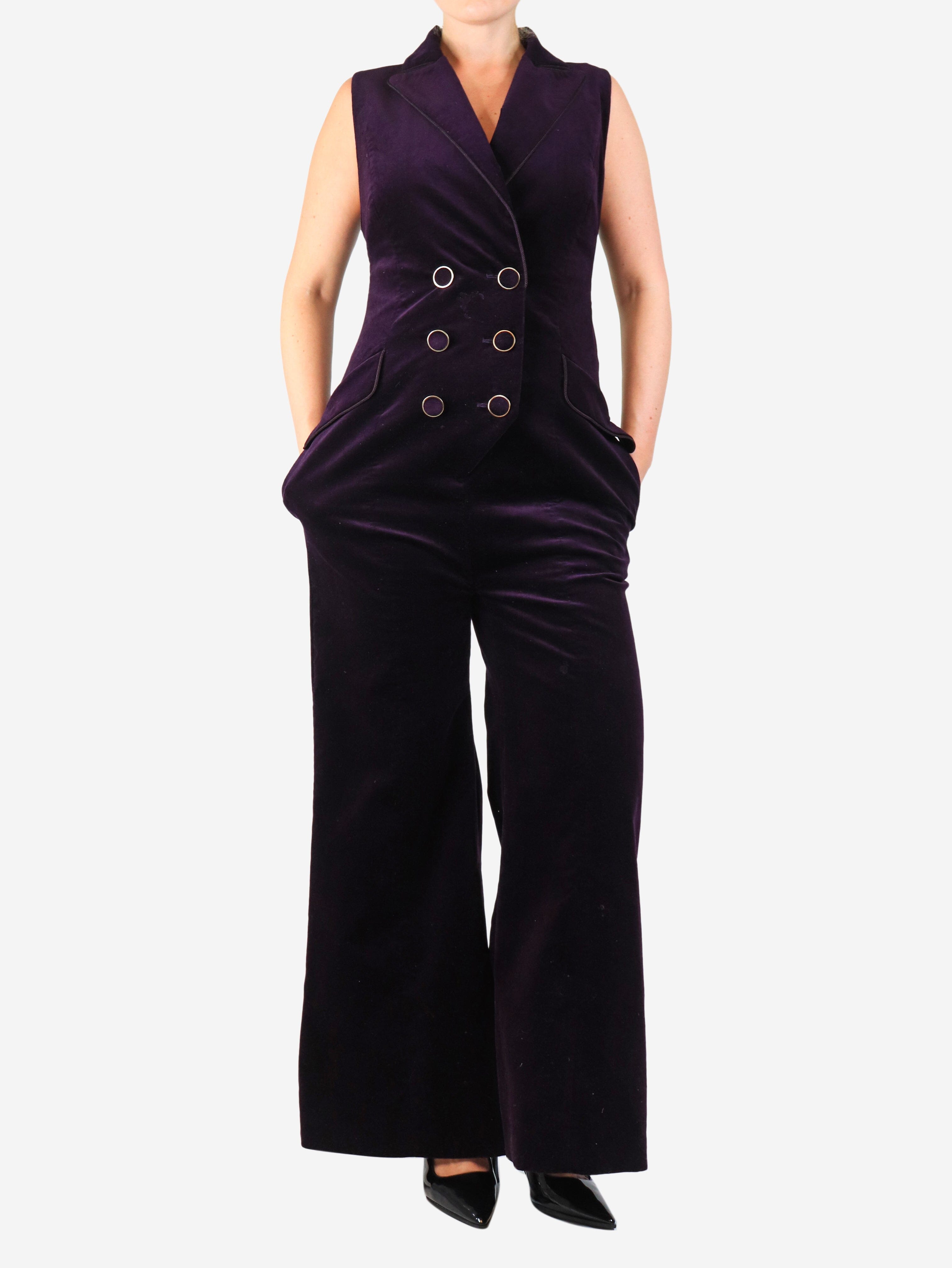 Zimmermann pre-owned aubergine corduroy jumpsuit - size UK 12
