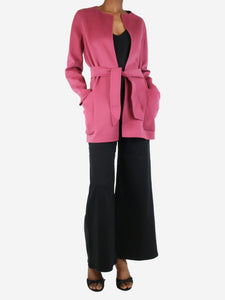 Max Mara Pink belted wool open coat - size UK 6