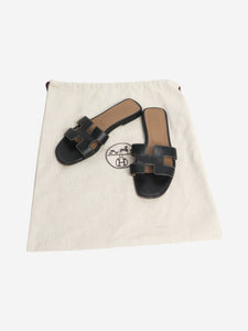 Hermes Black Oran leather sandals - size EU 38