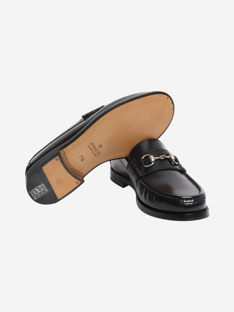 Black Millennial ribot leather loafers - size UK 7.5 Flat Shoes Gucci 