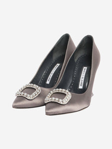 Manolo Blahnik Grey satin bejewelled pumps - size EU 38