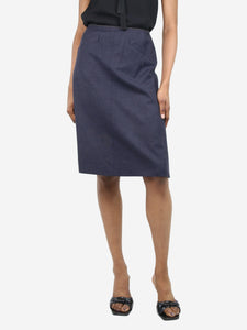 Chanel Blue A-line chain-strap wool skirt - size UK 8